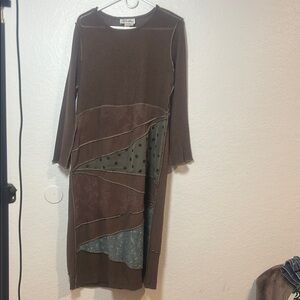 Phyllis‎ Maxx Vintage Elegant Brown Patchwork Dress